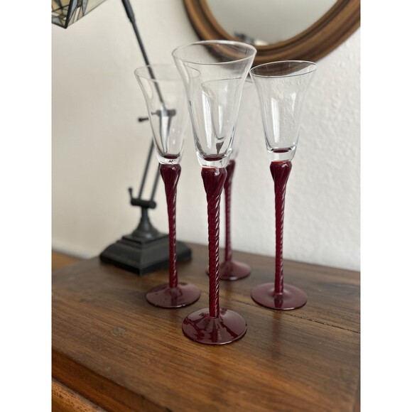 Hand Blown Art Glass Champagne Flutes - Picture 1 of 1